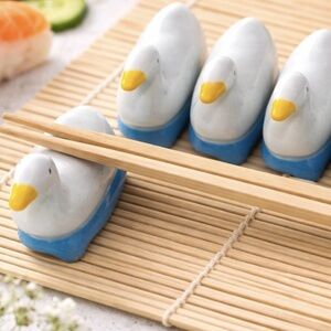 Vintage Ceramic Goose Chopstick Holders Set of 4 Blue White Farmhouse Cottage